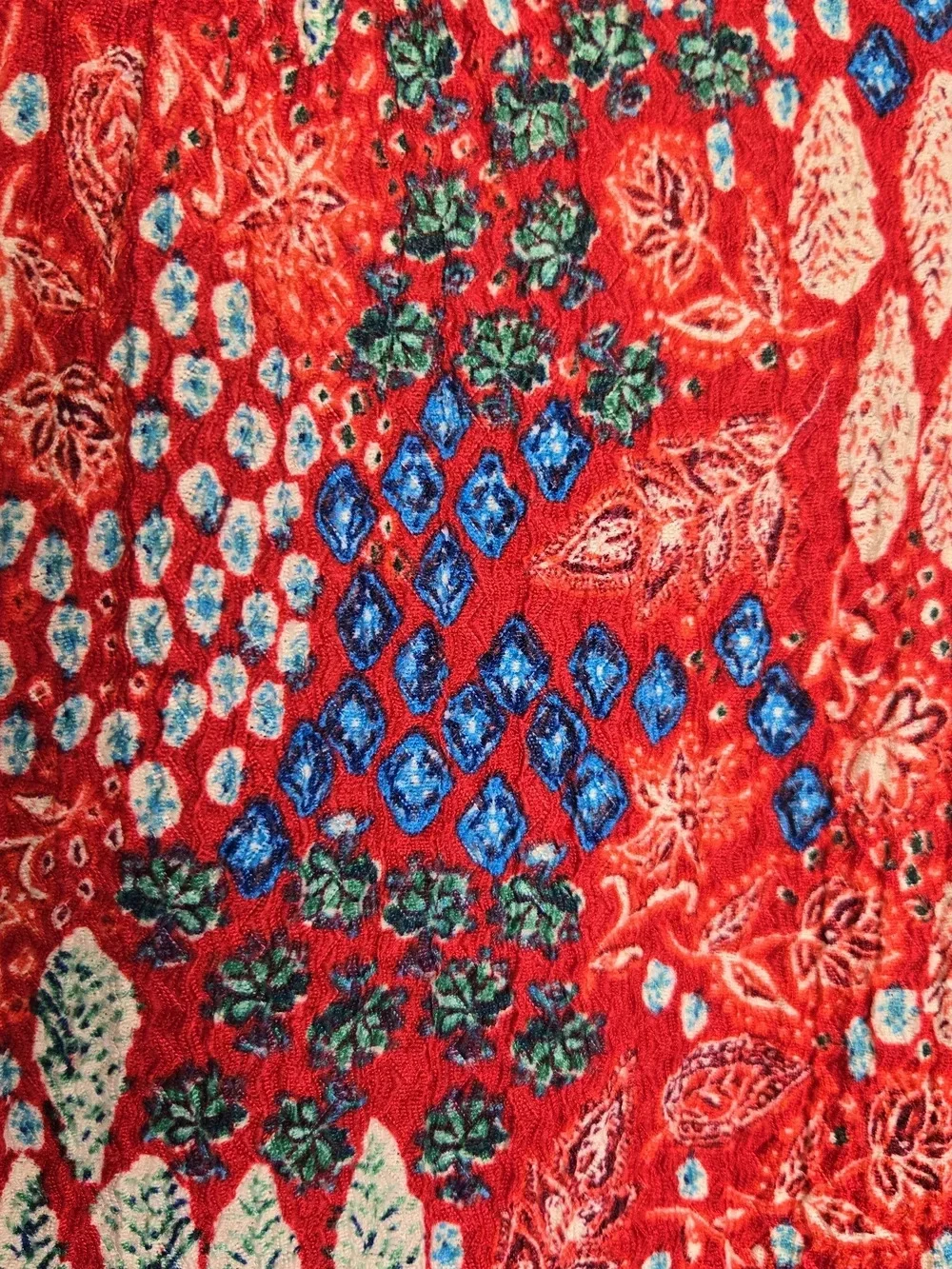 LOFT Gauzy Ruffle Neck Long Sleeve Top Size XL flowy Red Indie Bright Print - Picture 2 of 7